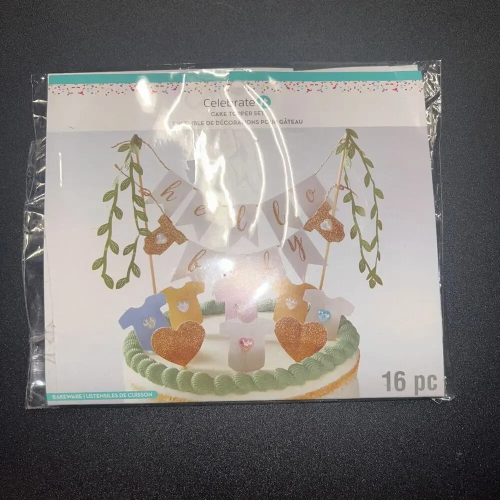 New NWT Celebrate It Hello Baby Cake Topper Set Baby Shower 16 Piece